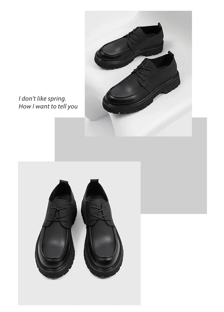 Leather Mens Breathable Handmade Casual Dress Shoes Lace Up Thick Sole