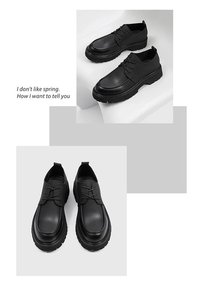 Leather Mens Breathable Handmade Casual Dress Shoes Lace Up Thick Sole