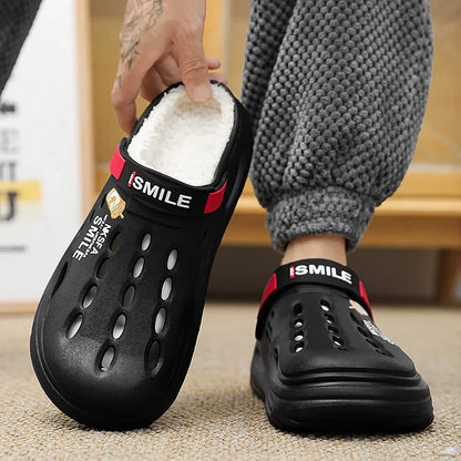 Men's Winter Slippers With Faux Fur Lining Indoor Plush EVA Sole