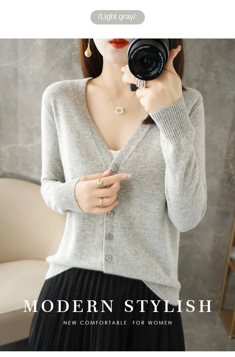 2024 New V-Neck Temperament Small Fragrant Wind Women Loose Sweater Sweater All Sweater Coat Special Offer Cardigan ZHI D035