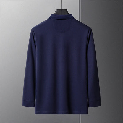 Men's Long Sleeve Polo Shirt Polyester Knit With Horse Embroidery