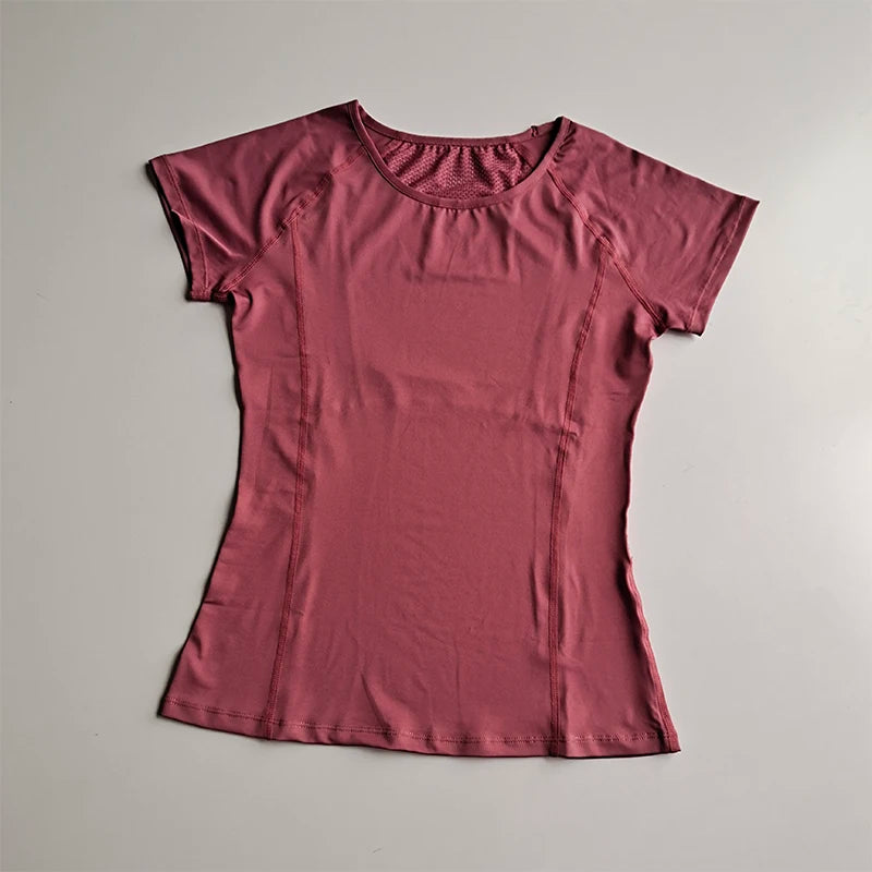 Spring and Summer Loose Women's Sports Short-sleeved Quick-drying Running Yoga Fitness T-shirt Mesh Breathable Neck Pullover Top