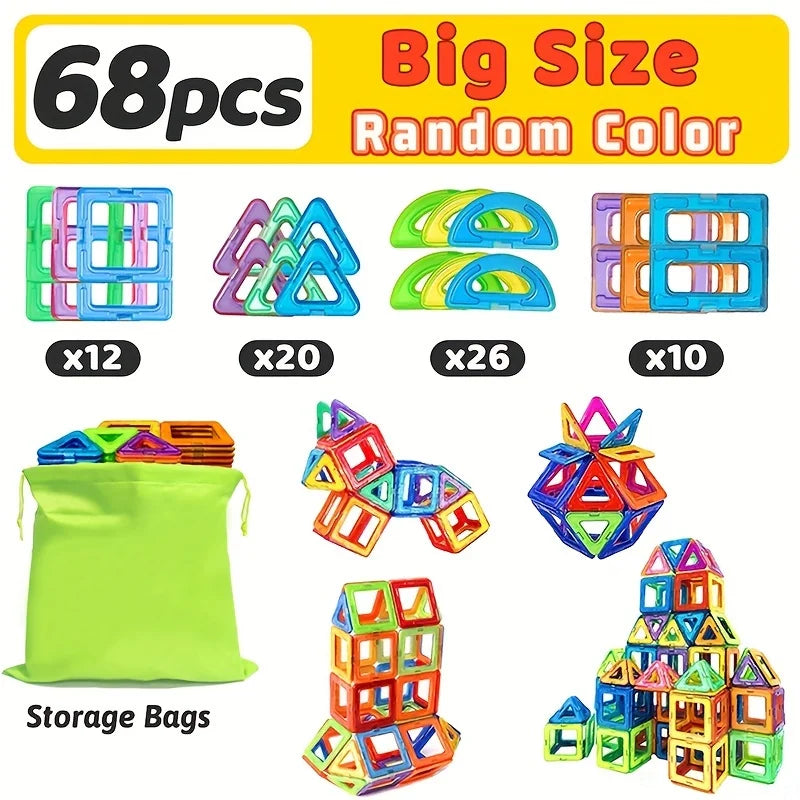 Magnetic Building Blocks DIY Magnets Toys, Big Size STEM Construction Set Toys, Learning Educational Magnet Toys, Random Colors
