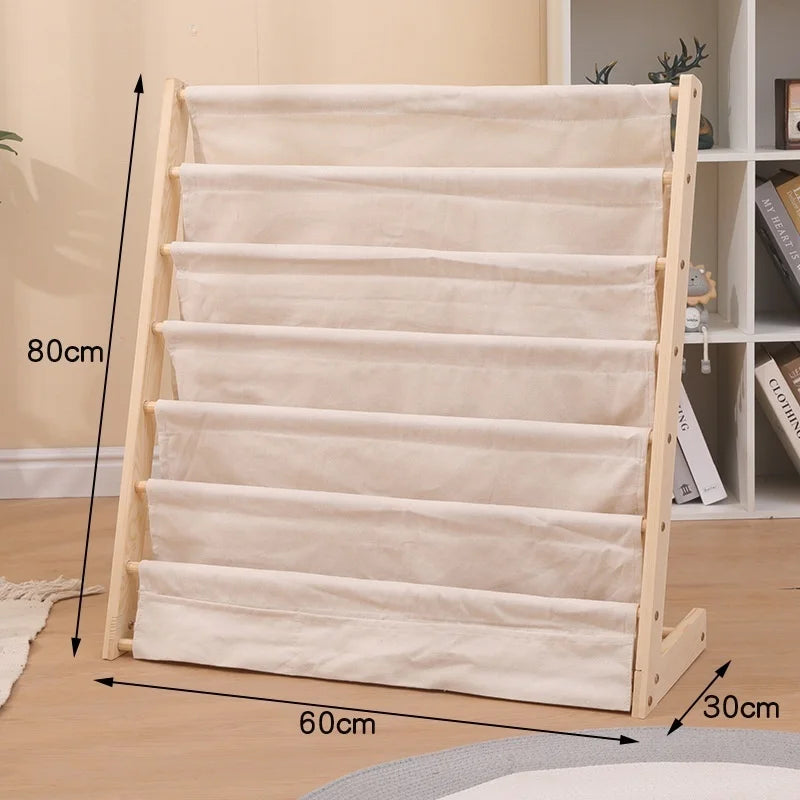 Wooden Movable Kids Bookshelf Multi-Layer Storage Bookcase Floor Standing Reading Shelf for Children's Books & Toys