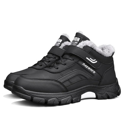 Men's Waterproof PU Leather Mid Calf Snow Boots With Plush Lining