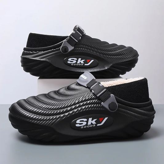 Men's Cotton-Lined EVA Flip Flops Outdoor Beach Slippers Slip-Resistant