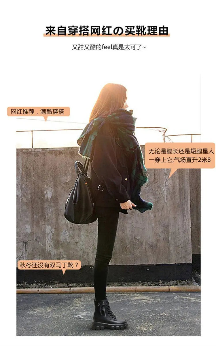 Booties 2025 New Korean Style Fleece-Lined Autumn Winter High-Top Cotton Shoes Women's Boots High Heel Mid-Calf Bootsins