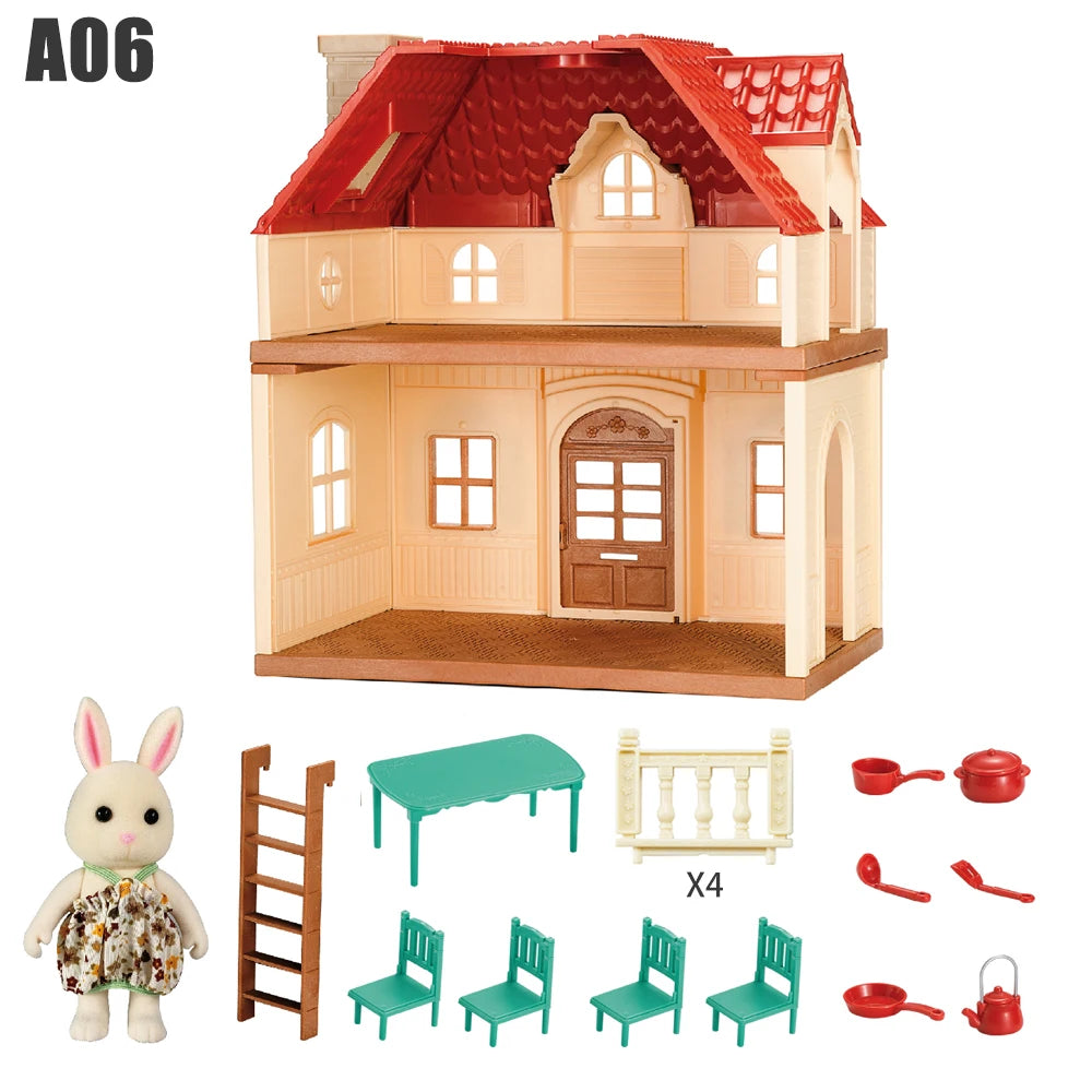 1/12 Dollhouse Furniture Family House Villa Simulate Forest Rabbit Animal Family Miniature Scene Toy Display Furniture Toy Gift