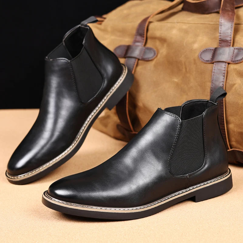 Men's Chelsea Boots PU Leather Ankle Boots EU 39 to 47 Black Brown Slip On