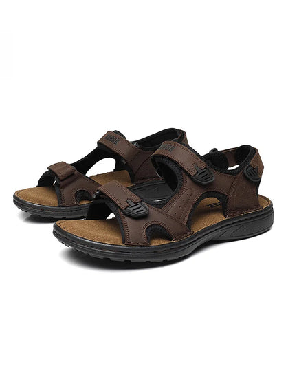 First-Layer Cowhide Men Open-Toe Sandals Non-Slip Outdoor Casual Shoes