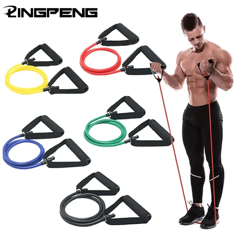 5 Levels Elastic Band With Handles Yoga Pull Rope Elastic Gym Fitness Exercise Tube Band For Home Workouts Strength Training