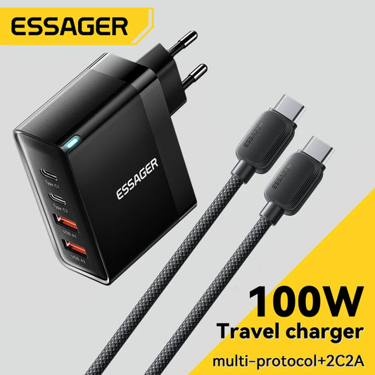 Essager 100W USB Type C Charger 65W PD Quick Charge4.0 3.0 Type-C Fast Charging For iPhone 16 15 14 13 Pro Xiaomi Macbook Laptop