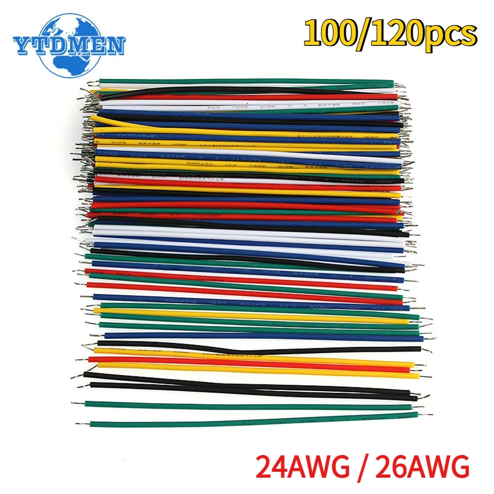 100/120pcs Tin-Plated Electronic Wires Breadboard PCB Jumper Wire 24AWG / 26AWG 6Color Red Blue Green White Yellow Black Diy Kit
