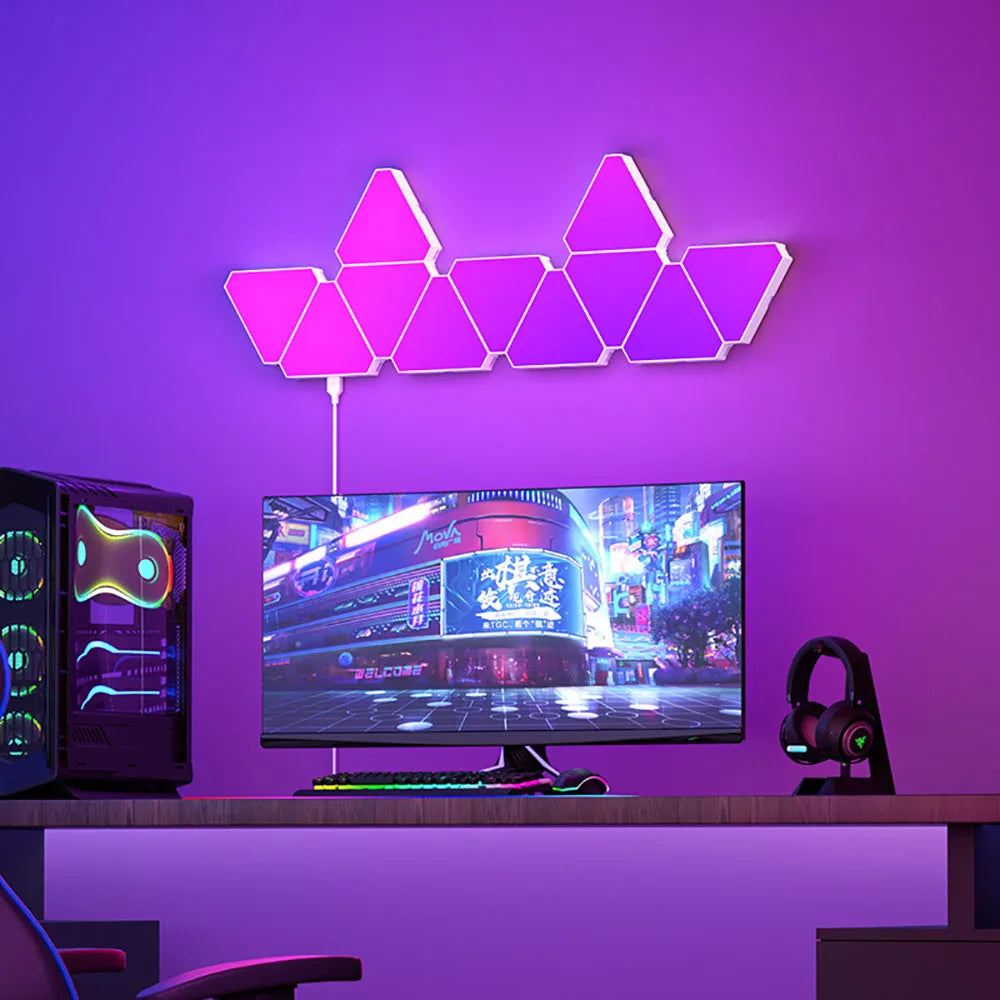 LED Triangular Quantum Lamp – RGB Smart Wall Lamp for Bedroom & Office