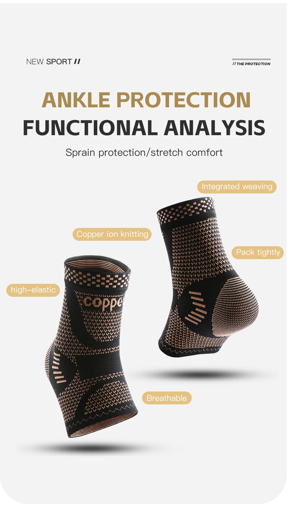 1 PC Men's Women's Outdoor Sports Knitting Elastic Copper Ankle Protection, Ankle Sprain Protection, Ankle Wrist Daily Exercise