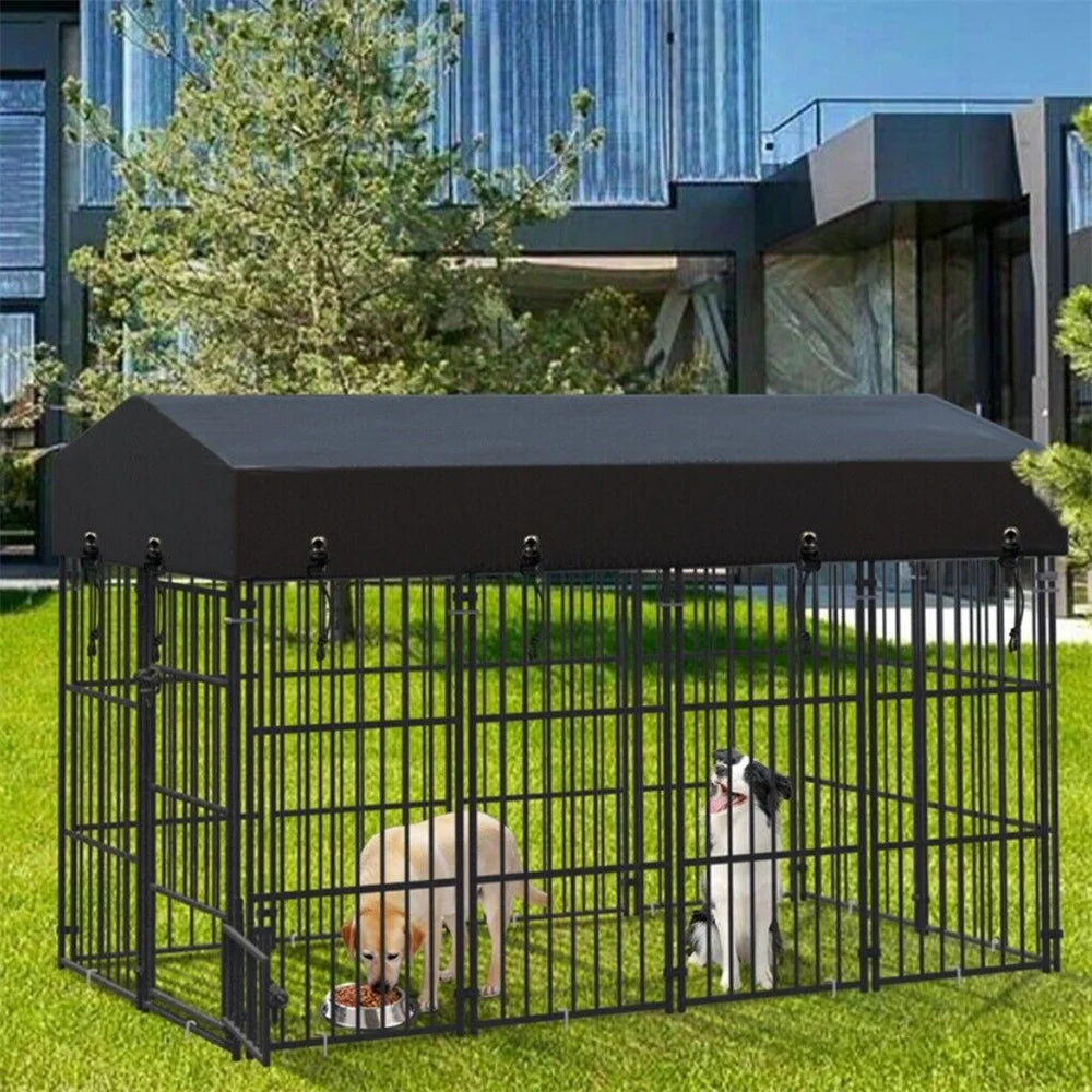 Heavy Duty Large Dog Kennel Pet Welded Metal Playpen Animal Cage with Roof Cover Pet Run Enclosure Playpen House Outdoor Indoor
