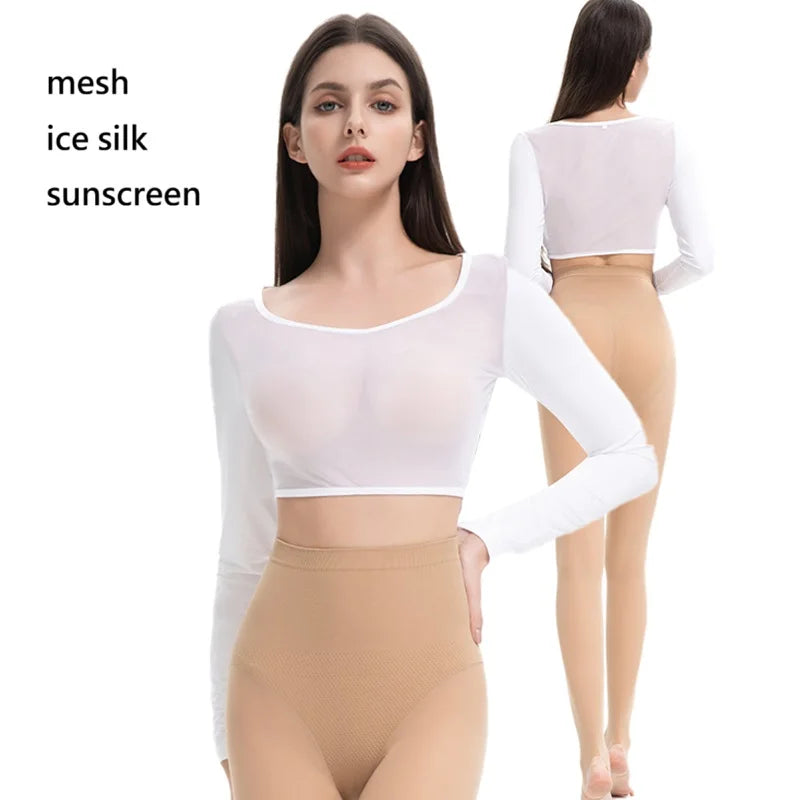 PGM Golf Women's Underwear Ice Silk Cooling Long Sleeve Bottom Shirts Sunscreen Breathable Golf Crop Tops Skin Friendly