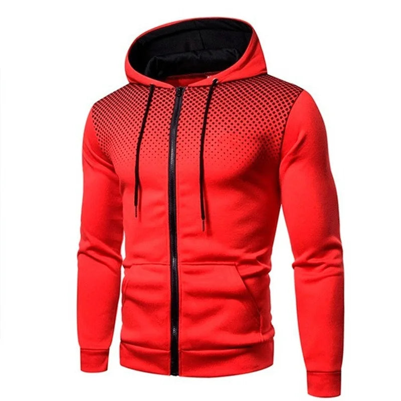 Men's Zip Up Hoodie Pocket Polka Pot Print Hooded Sweatshirt Sport Outdoor Casual Slim Fit Men Spring AutumnZipper Hoodie