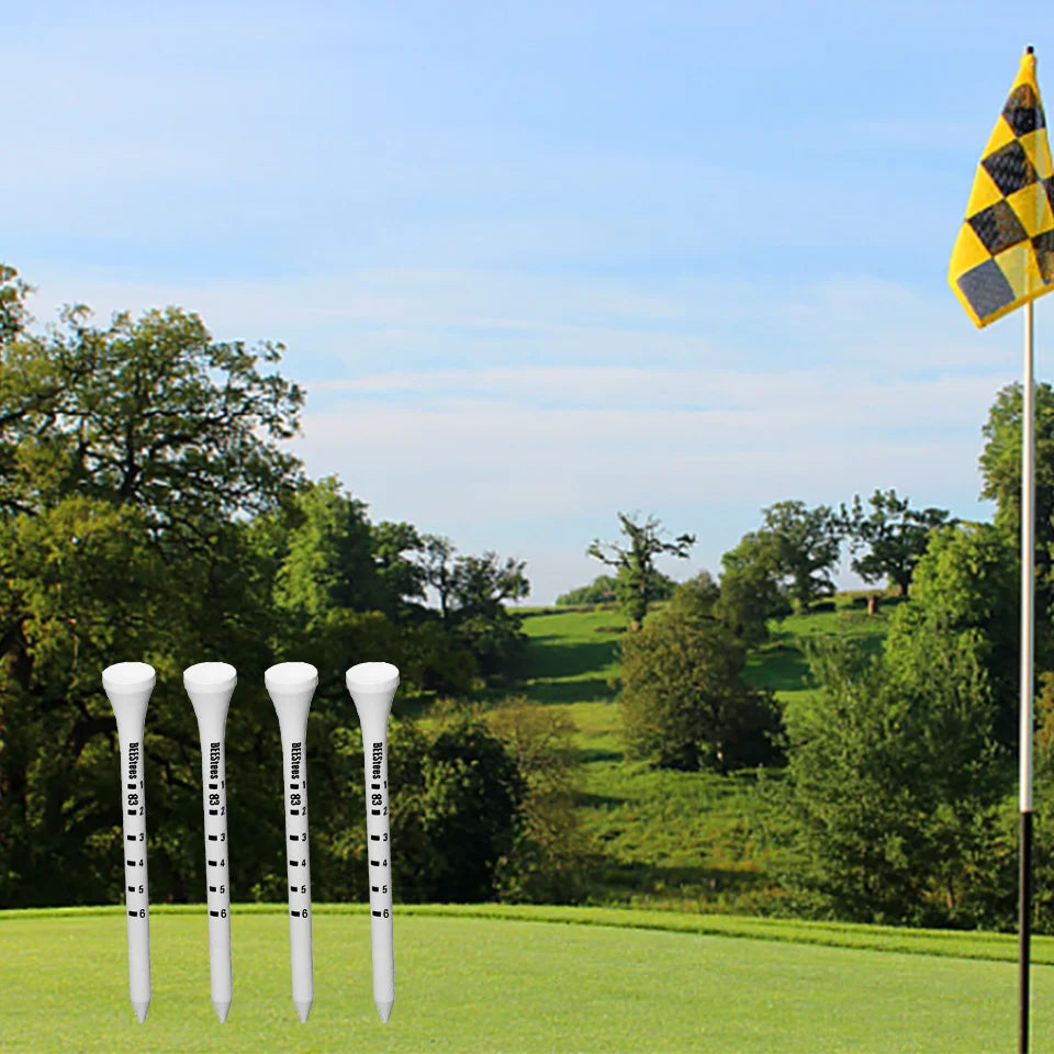 50 Pieces Bamboo Golf Tees 83mm White & Black Adjustable Depth Side Spin Reduction Friction Degree Scale Tees