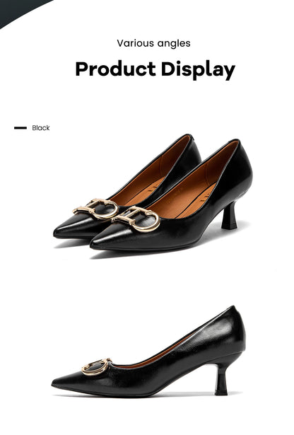 4cm Black PU Slingback Pumps For Women Pointed Toe Platform