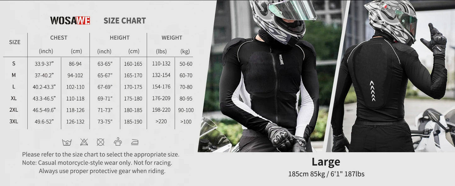 WOSAWE Motorcycle Jacket Full Body Armor Protection Jackets Motocross Racing Clothing Moto Riding Protectors CE Certification