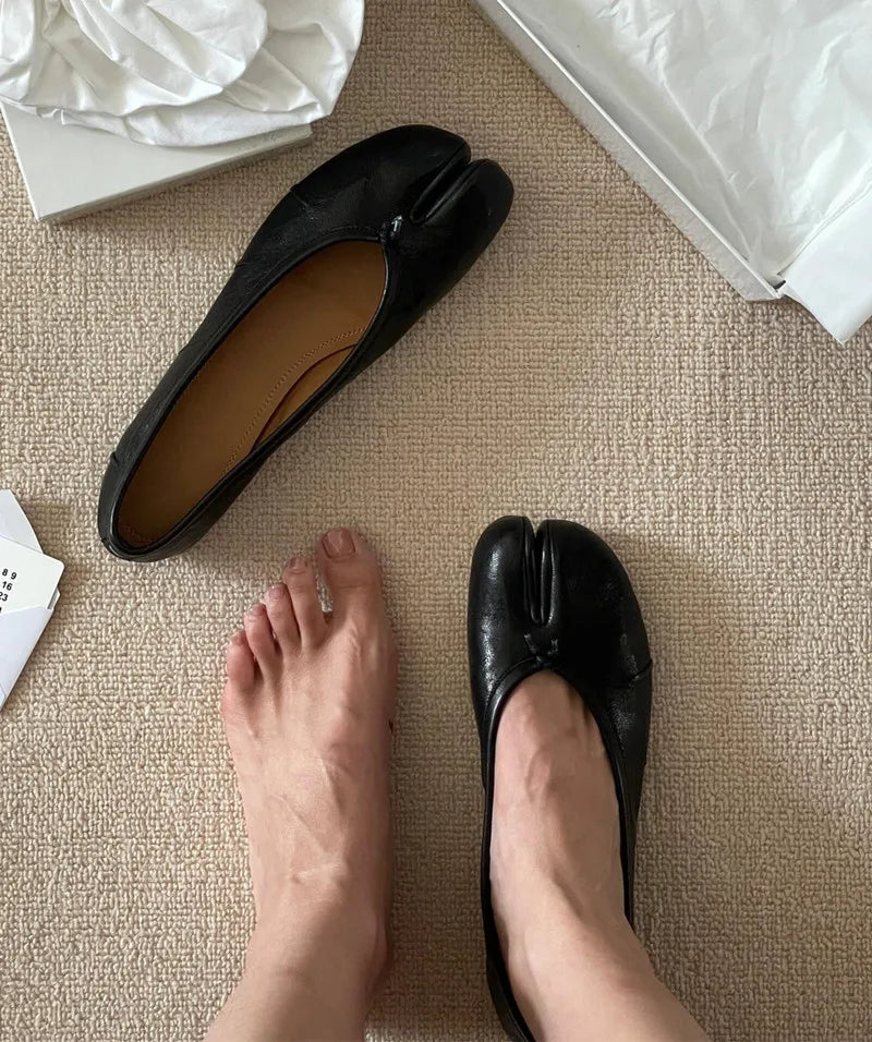 Fashion Soft Leather Split Toe Women Tabi Ballet Flats Spring Autumn Comfortable Walking Lazy Loafers Casual Girls Dance Shoes