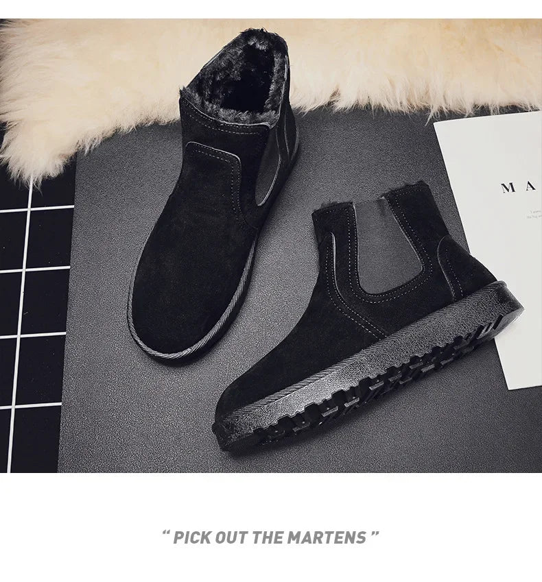 Leather High Top Winter Boots For Men With Plush Lining Outdoor Snow