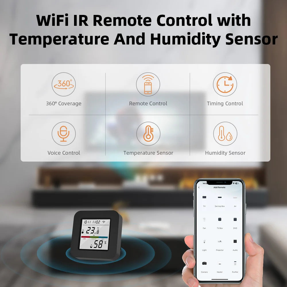 Tuya Smart Universal IR Remote With Temperature Humidity Sensor for Air Conditioner TV AC Works with Alexa Google Home Yandex