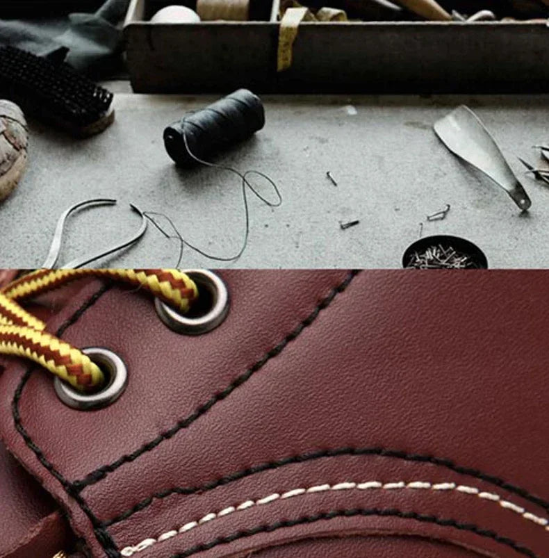 Mens Leather Winter Snow Boots With Fur Waterproof Ankle High Top