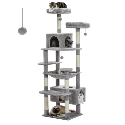 Cat Tree Tower With Five Levels, Wood Frame, Plush Fabric, Sisal