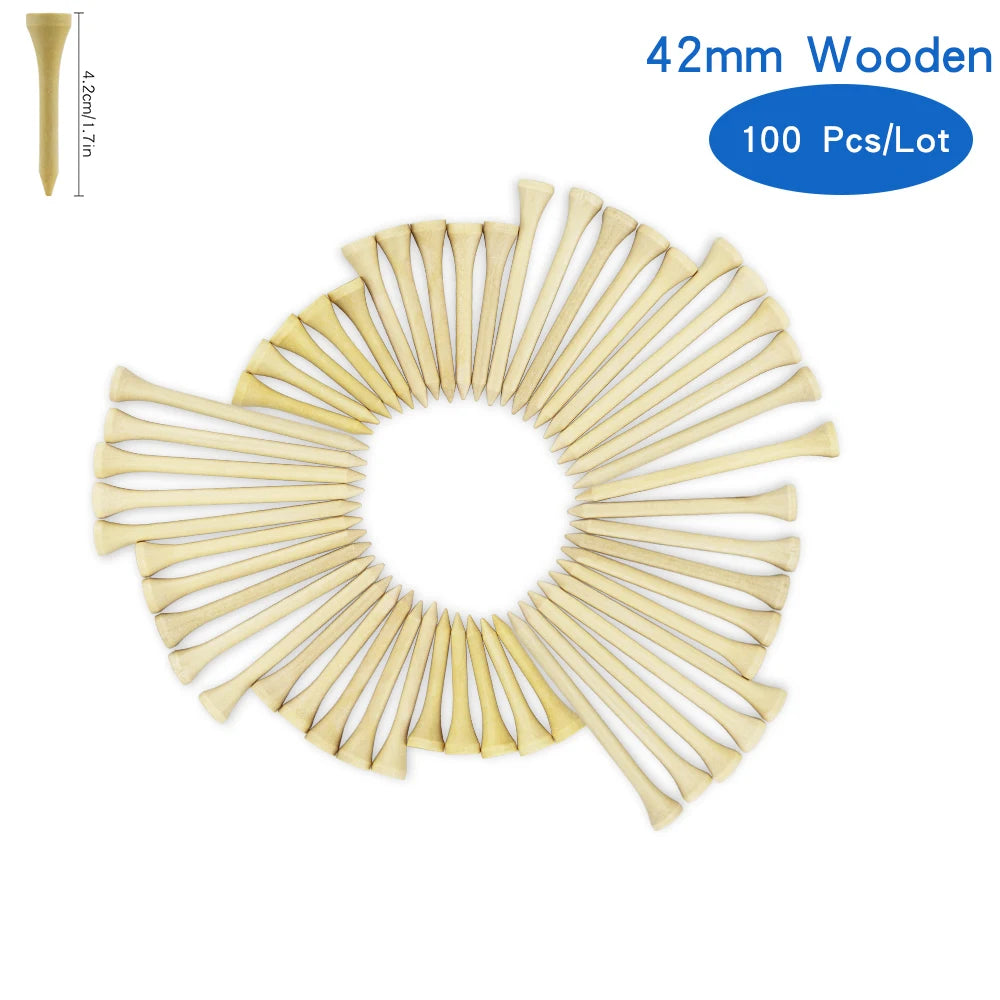 Pack 100 Pcs Golf Tees 4 Sizes Wooden Bamboo Golf Ball Holder Wholesale Golf Accessories Custom Golf Tee Practice Drop Ship