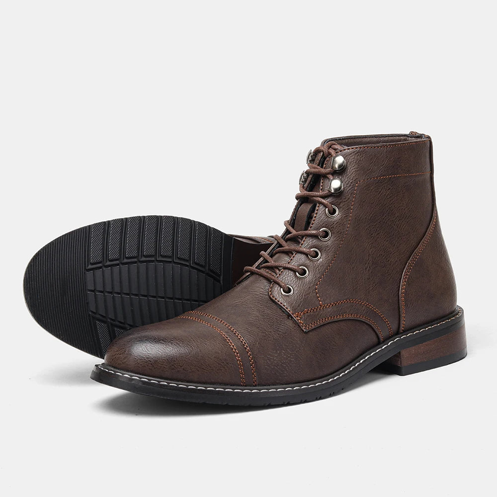 Leather Men's Ankle Boots, Lace-Up, Med Heel, Basic Boots