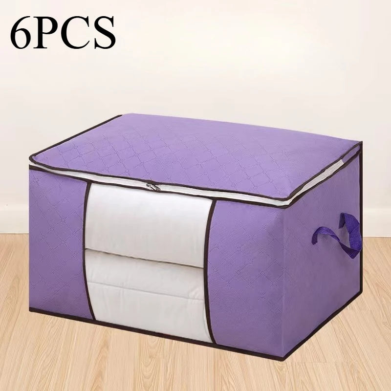 6pcs 23.78 gallon oversized storage bag with zipper and lid - Foldable and durable clothing organizing bag suitable for bedding