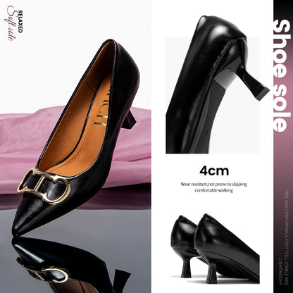 4cm Black PU Slingback Pumps For Women Pointed Toe Platform
