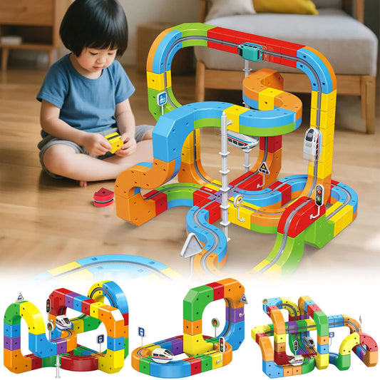 Trains Race Railway Play Game Set Rechargeable Trains 3D Clip-Fit Building Blocks System Modulars STEMs Educational Toy Present