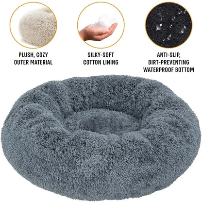 Round Plush Pet Bed For Dogs And Cats 40-90 Cm Diameter Fleece And Long Plush