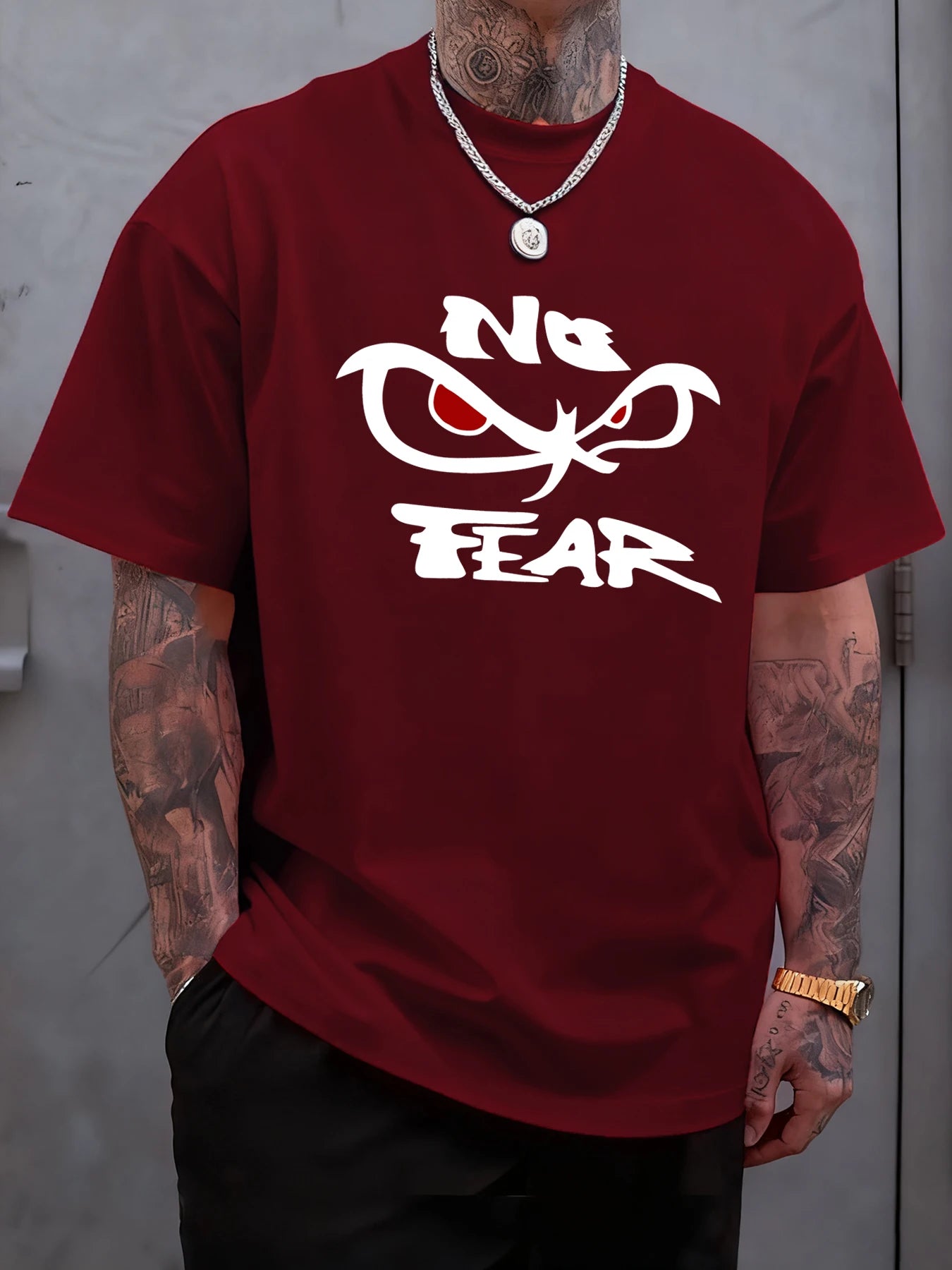 No Fear Determined Gaze Print Mens T-Shirts Cotton Fashion Short Sleeve Oversized Soft Sports Clothes Summer Casual T Shirt