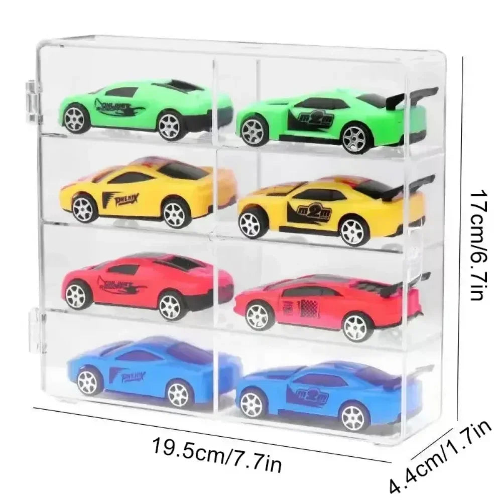 Acrylic Car Display Box 1:64 For Hot Wheels Car Model Toy 8 Grid Cabinet Rack Dustproof Stackable Car Storage Boxes Transparent