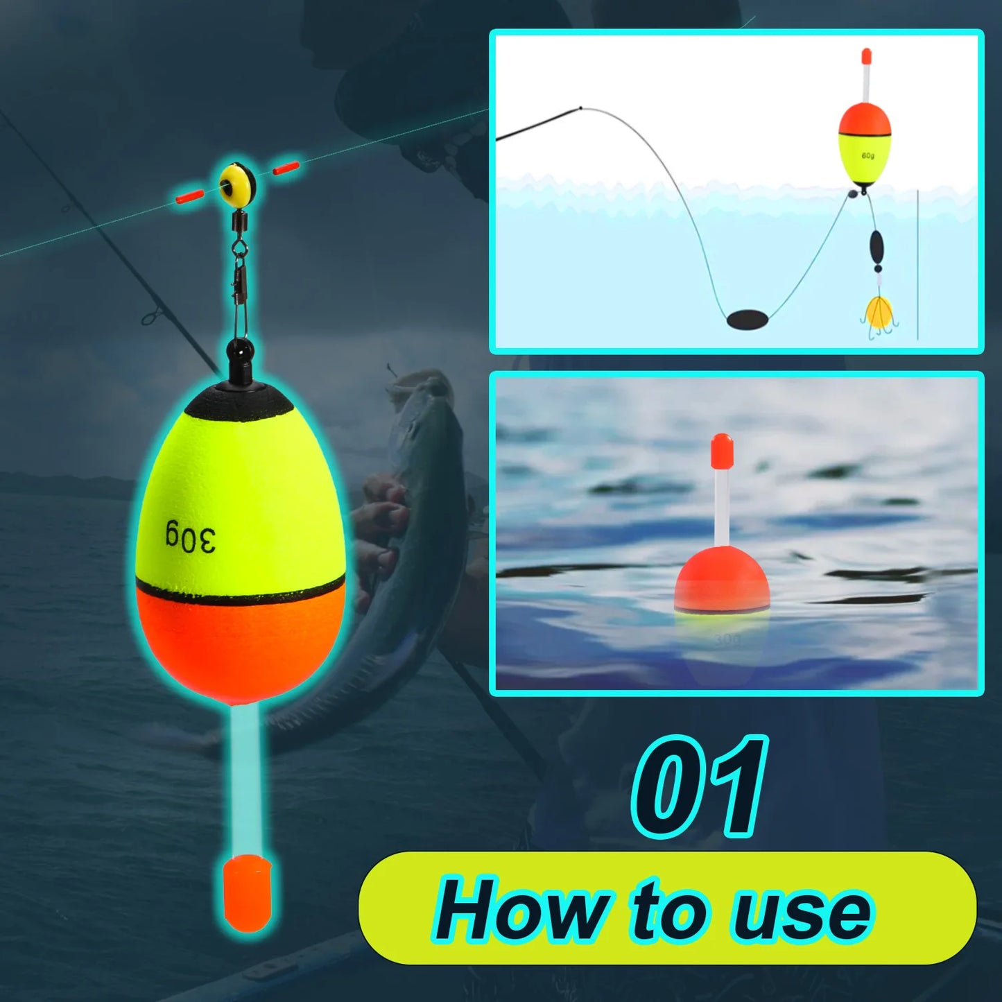 Sougayilang 5Pcs Night Light Fishing Buoy with High Visibility EVA Double Ribbon Big Belly Ball for Night Fishing and Long Throw
