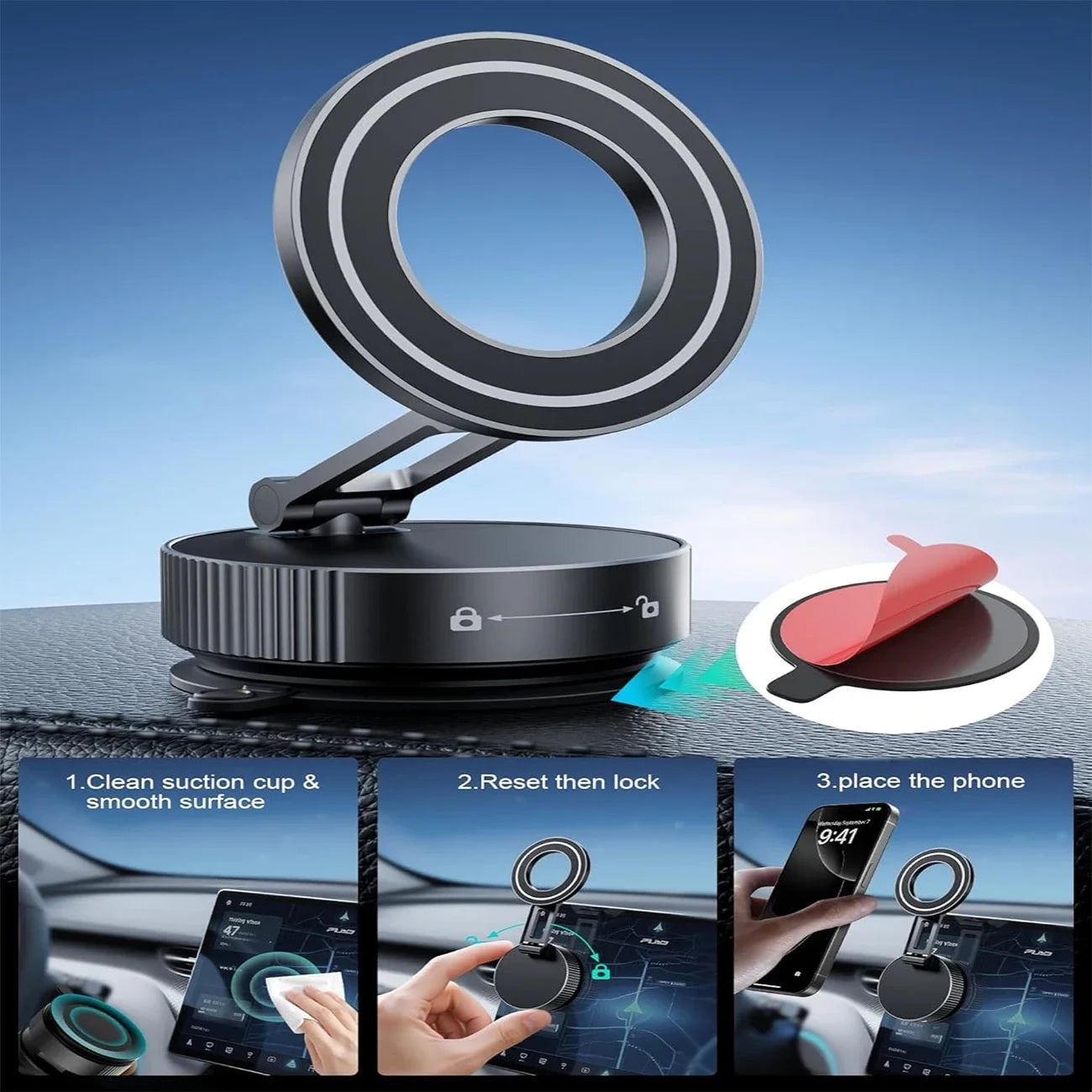 2026Upgraded Adjustable&Foldable Magnetic Car mobile Phone Holder Hollow out design 360° Rotatable  Zinc Alloy and ABS material