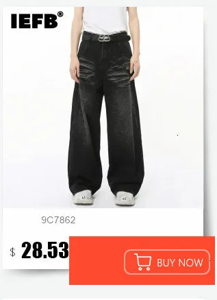 Men's Summer Denim Jeans Old Blue Washed Straight Loose Wide Leg