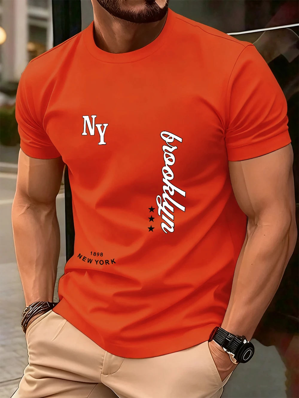 1898 New York Brooklyn Prints Cotton T-Shirts Men Summer Oversized O-Neck T Shirt Comfortable Short Sleeve Tops Basic Clothes