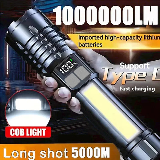 High Power LED Flashlight – Type-C Rechargeable COB Torch with Side Light