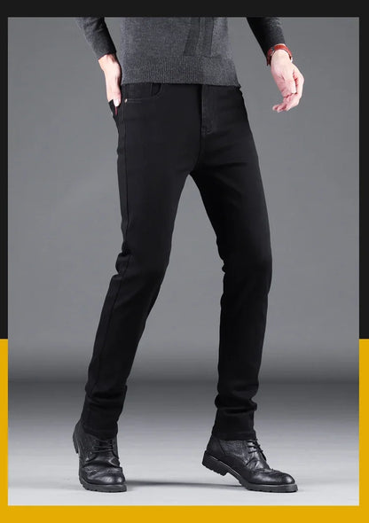 Men's Elastic Slim Black Denim Jeans Straight Leg