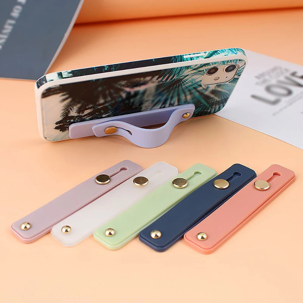 Wrist Band Hand Band Finger Grip Mobile Phone Holder Stand Push Pull Universal Plain Color Phone Socket Holder for iPhone Xiaomi