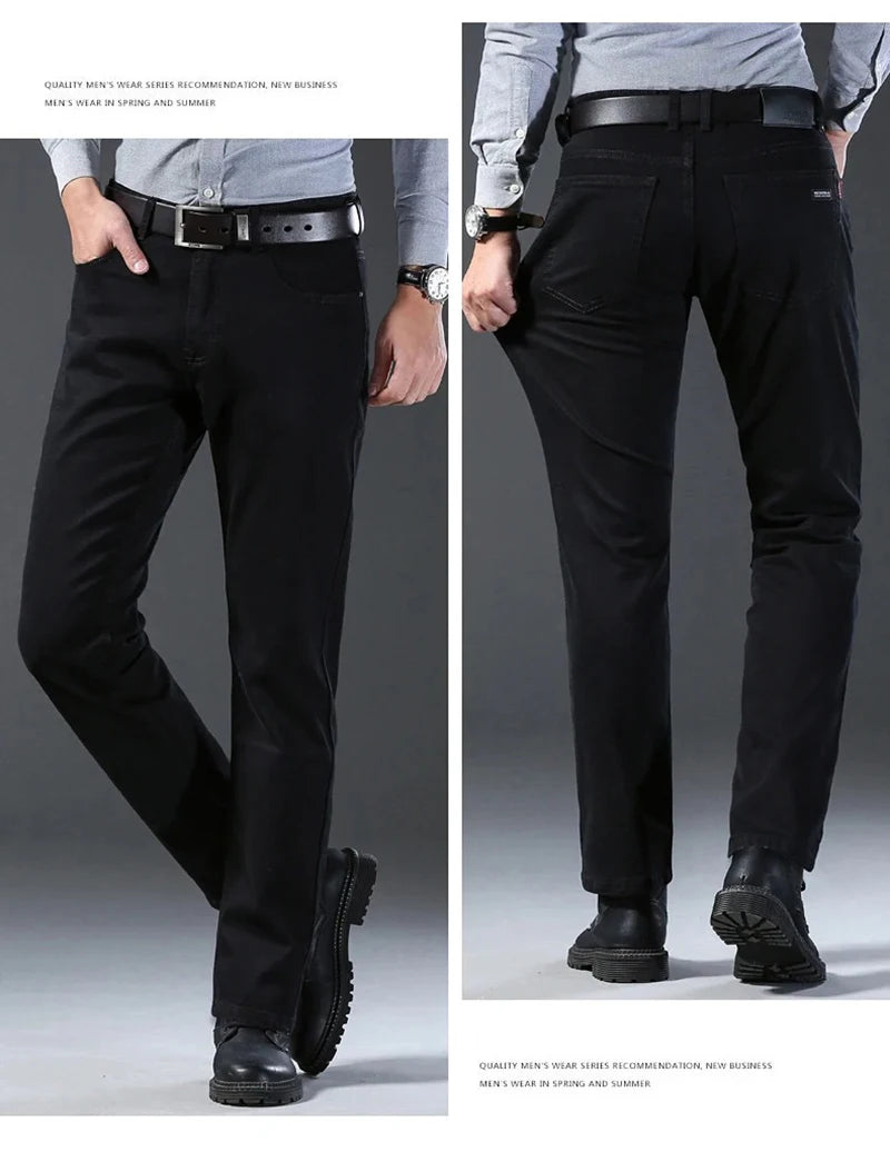 Men's Black Denim Jeans, Straight Leg, Stretch, Casual Work Trousers