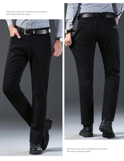 Men's Black Denim Jeans, Straight Leg, Stretch, Casual Work Trousers