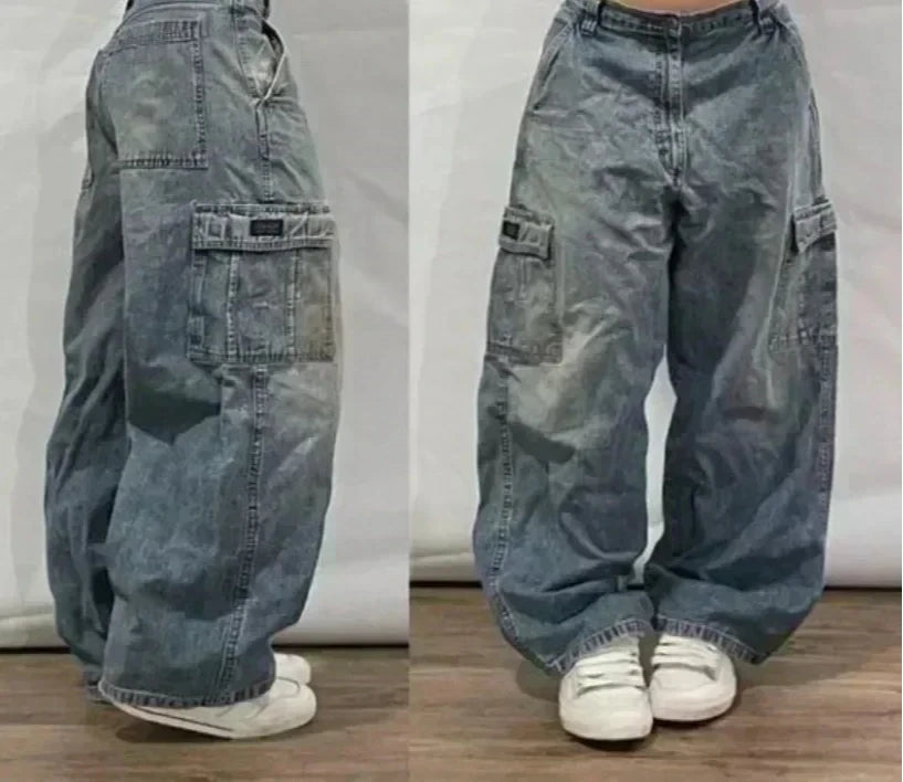 American Fashion Hip Hop Joker Oversized Jeans Women Street Y2K New Clearance Spot Hot Mopping Wide-leg Pants Unisex Loose Jeans