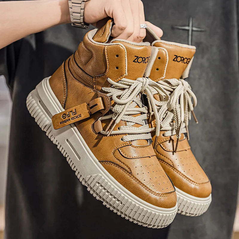 Leather Ankle Boots For Men Lace Up Non Slip Sole Winter Boots