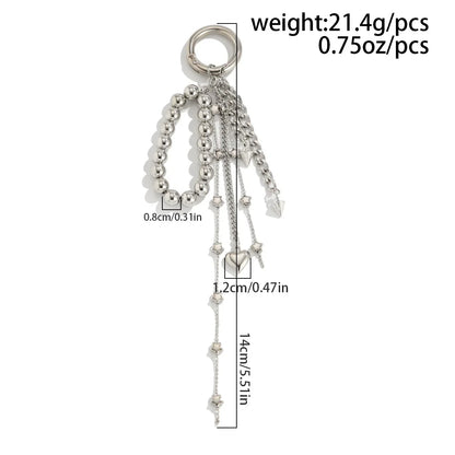 Pearl Bead Chain Keychain Peach Heart Bead Bag Pendant